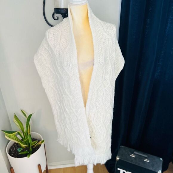 TED BAKER LONDON Homerton Cable Knit Wool Blend Scarf Wrap, Ivory/White, NWT - Picture 6 of 14